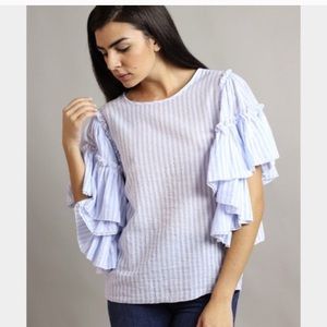 Cute Striped Shirt with Ruffle Sleeves